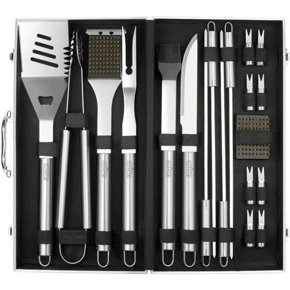 BBQ Grill Utensil Tools Set Reinforced BBQ Tongs 19-Piece Stainless-Steel - Picture 4 of 7